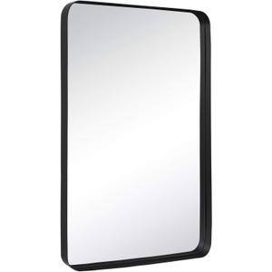 TEHOME 24x36 Matt Black Metal Framed Bathroom Mirror for Wall in Stainless Steel Matte Black Rounded Rectangular Bathroom Vanity Mirrors Wall Mounted