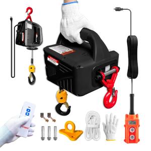 3-in-1 Electric Hoist 110 Volt,1100LBS Portable Electric Winch with Manual/Cable/Wireless Remote Control for Garage, Warehouse, Factory Lifting Towing (Basic version, Black)