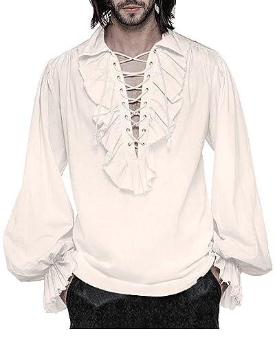 Amazon.com: Mens Pirate Costume Shirt Steampunk Medieval Renaissance Shirt Gothic Ruffled Halloween Cosplay Tops : Clothing, Shoes & Jewelry