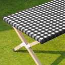 Romanstile Rectangle Vinyl Tablecloth, 100% Waterproof Elastic Fitted Table Cover for 6 Foot Tables, Wipeable Flannel Backed Plastic Tablecover for Picnic, Camping, Outdoor (Black White, 30x72 Inches)