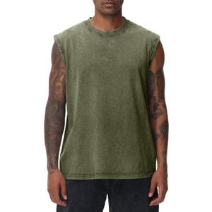 Men's Workout Tank Tops Sleeveless Tee Shirts Men Muscle Shirt Gym Acid Wash T Shirts Running Beach Loose Fit Tee (X-Large, Army green)
