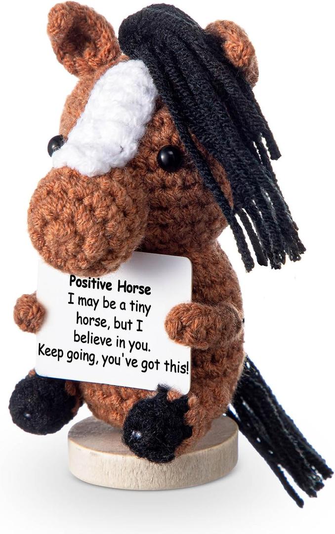 Seenelling Positive Horse Crochet Gifts for Women Men Easter Handmade Emotional Animal Cute Birthday Gift Inspirational Knitted Toy with Card for Graduation Anniversary Lover Wedding Coworker