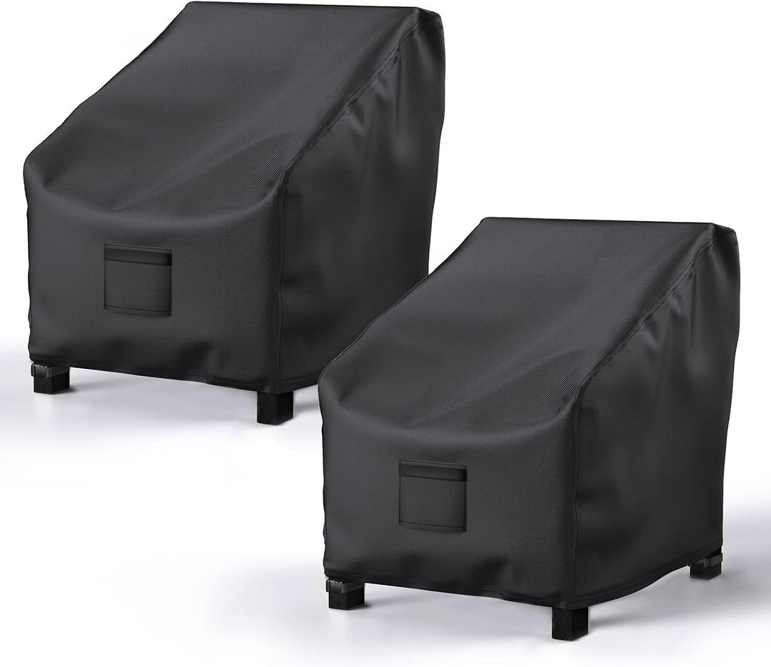 Patio Chair Covers for Outdoor Furniture Waterproof 2 Pack, Lawn Chair Covers 600D Heavy Duty Oxford Cloth, Large Covers for Lounge Lawn Deep Seat Black 30" W27" D36" H