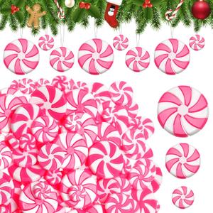 Syhood 120 Pcs Fake Candy Christmas Decorations Peppermint Candy Decorations Christmas Tree Hanging Ornament for Holiday Party DIY Crafts(Pink,1'' 1.4'' 1.8'',Round)