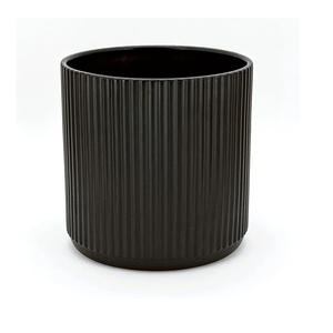 Amazon Basics Fluted Round Ceramic Planter, 8-inch, Black