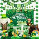 St Patrick's Day Decorations Kit,Large St Patricks Day Decorations Photo Backdrop,LUCKY Banner,Shamrock Garland,Clover Honeycomb Centerpiece,Irish Hanging Swirls for Home Garden Party Supplies