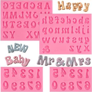 JOERSH 4PCS Silicone Letter Molds, Non-Stick 26 Letters and 0-9 Numbers Fondant Chocolate Molds for Dessert Cake Decorating, Cupcake Topper, Candy