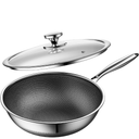 Wok, Hybrid 12-Inch Wok with Lid, Nonstick Stainless Steel Woks & Stir-fry pans, Dishwasher-Friendly, PFAS PFOA PTFE Free, Oven-Safe Up to 600°F, Compatible with All Cooktops