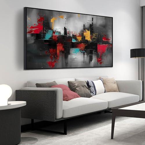 Framed Canvas Wall Art for Living Room Black and Red Abstract Canvas Prints Modern Wall Art Ready to Hang for Bedroom Office Size 30x60 inches