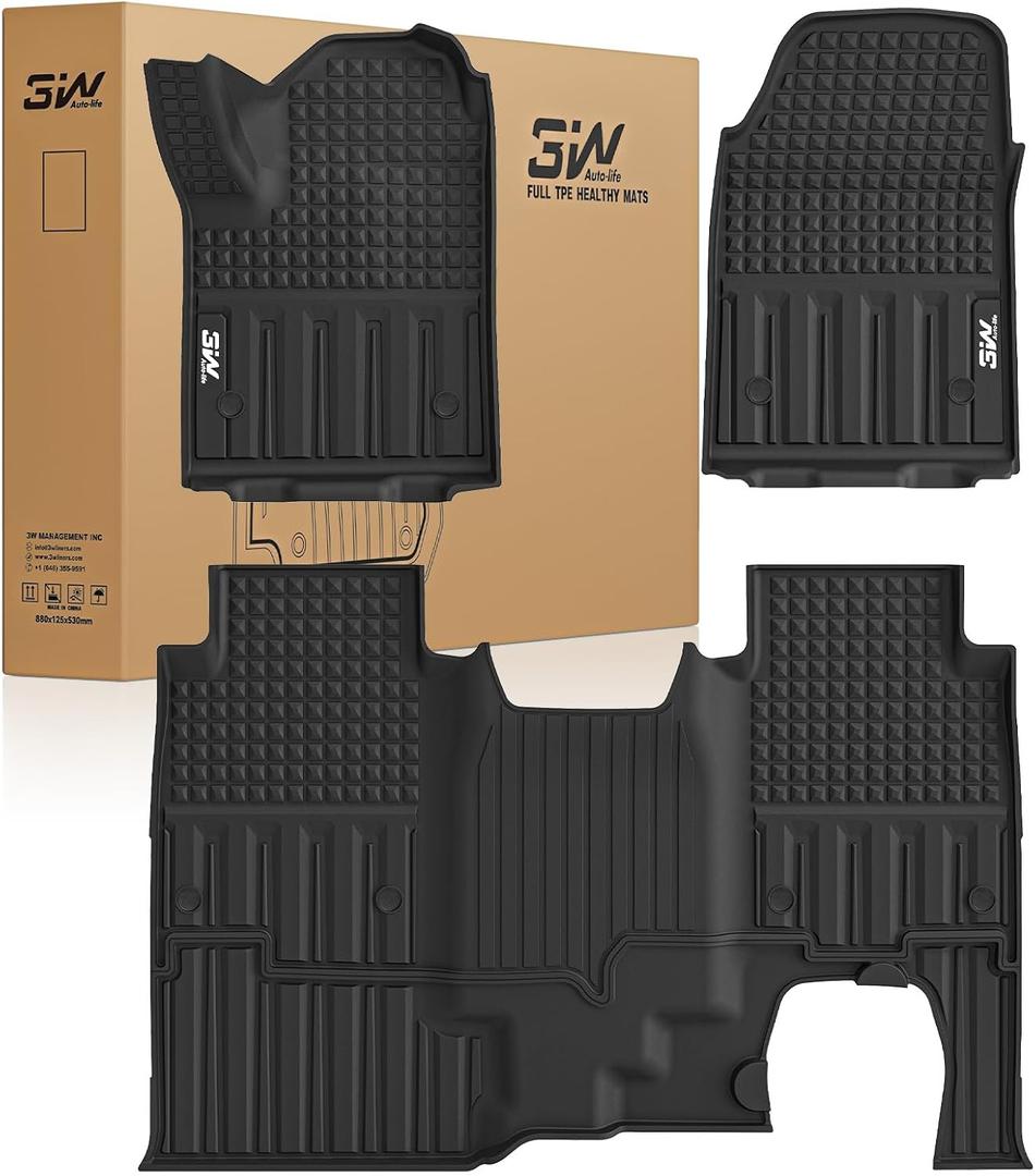 3W Floor Mats Fit for Chevrolet Silverado EV 2024-2025 2026 (WT & RST)/GMC Sierra EV/Sierra EV Denali Accessories TPE All Weather Floor Liner, 1st and 2nd Row Car Mats