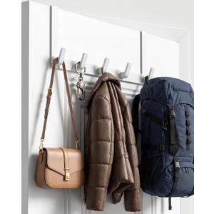 KitchLife Over The Door Hooks - Heavy Duty 5-Hook Organizer, 80lb Total Capacity for Robes, Coats & Towels, Fits 1 3/4" Doors, L18U, Gap-Free & Scratch-Free Design, White,2-Pack