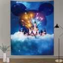 BULOR 40X60inch Castle Night Children Tapestry, Fairy Night Blue Firework Dreamy Wall Hangings Tapestry for Kids Baby Birthday Bedroom Living Room Dorm Man Cave Background