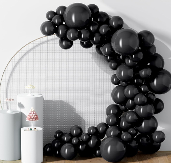 DECOCKRAT 130PCS Dark Black Balloons, Latex Balloon Different Sizes 18/12/10/5 Inch, Helium Balloons with Ribbon, Party Balloon Set for Birthday Wedding Graduation Anniversary Baby Shower Decoration