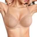 BRABIC Minimizer Bras for Women Full Coverage Plus Size Floral Lace Bra with Underwire Support for Large Bust (Beige) 42C