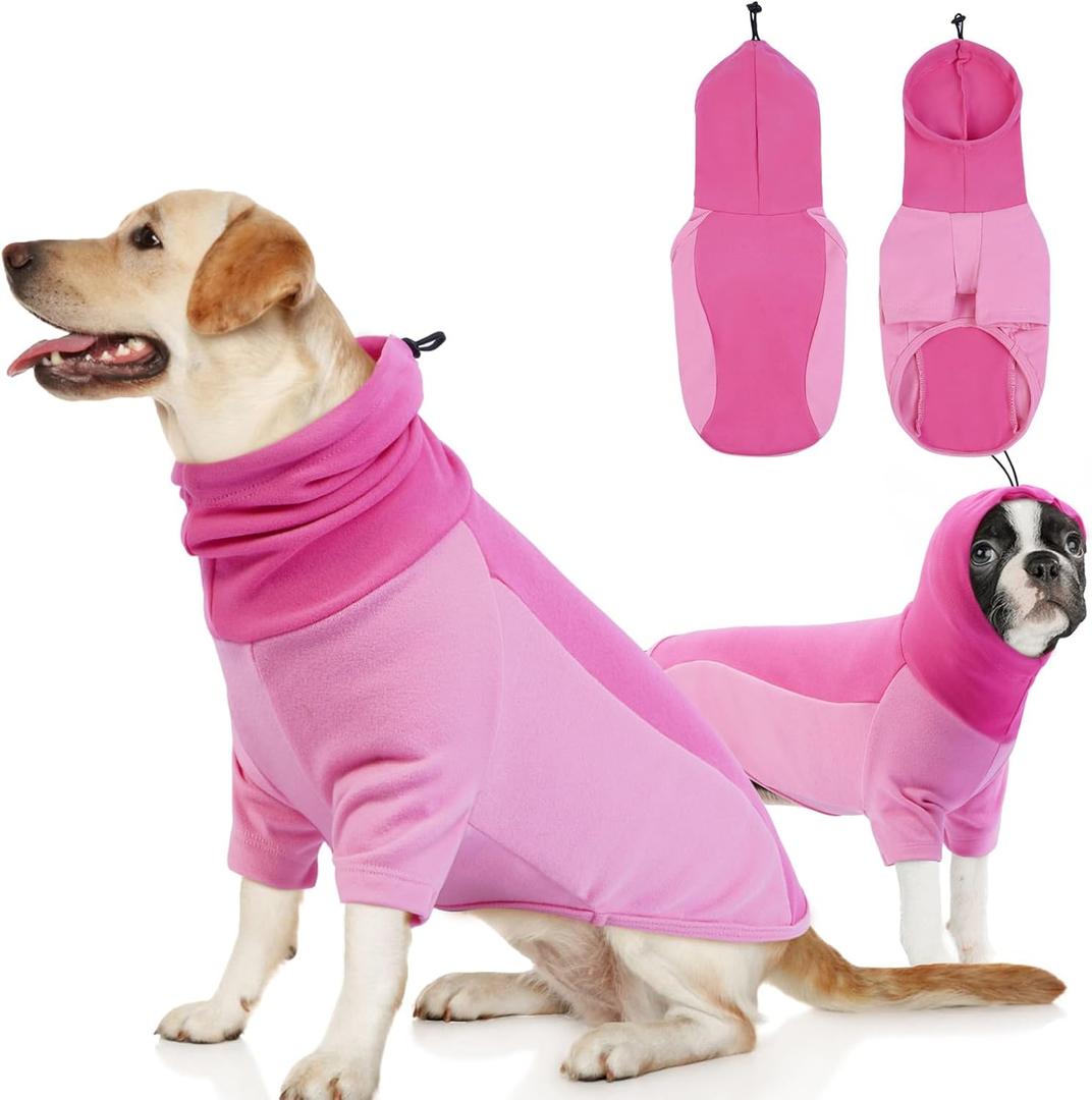 BRKURLEG Dog Hoodie with Ear Wraps Dog Turtleneck Sweatshirt Dog Anxiety Calming Hoodie Soft Pullover Elastic Dog Ear Covers Hood for Noise Warm Fleece Dog Sweater for Cold Weather, Pink M