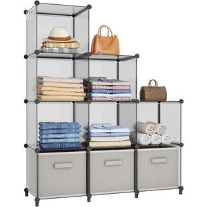 HOMIDEC Closet Organizers and Storage, 9 Cube Storage Organizer, Portable Closet Organizer Cubes Shelves for Clothes, Bedroom, Wardrobe, Kids Room, Bathroom, Grey (Large)