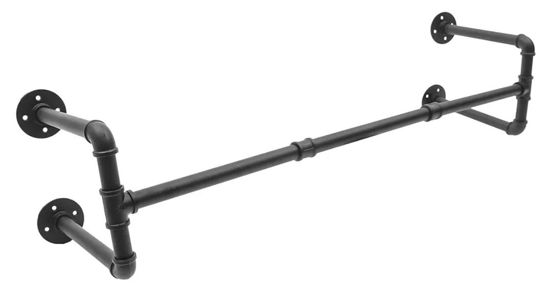 Heavy Duty Wall Mounted Clothes Rack, Black Iron Hanging Rod for Bedrooms Laundry Rooms Decor, Space Saving Garment Organizer for Home/Retail, 176lbs Capacity