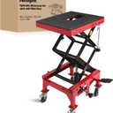 Nilight Motorcycle Lift Table Jack 300 LBS Heavy Duty Hydraulic Motorcycle Scissor Jack Lifts Table Foot Pedal with 4 Caster Wheels Wide Deck for Motorbike Dirt Bike ATV Garage Repair Tool, Red