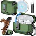 Inesore for AirPods Pro 3 Case (2025) with Phone Stand & Cleaning Kit,Compatible with Magsafe,Magnetic Automatic Lock Cover for AirPods Pro 3rd Generation, Dark Green