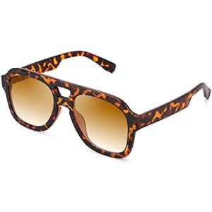 FEISEDY Vintage Aviator Sunglasses Double Bridge Women Men Large Square Thick Frame Trendy Eyewear UV400 B2846