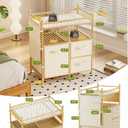 Amazer Baby Changing Table, Bamboo Baby Dresser Table with Flat Top, Diaper Changing Station with 3 Removable Storage Drawers, Large Storage Nursery Organizer Shelves with Pad, Mesh Pocket