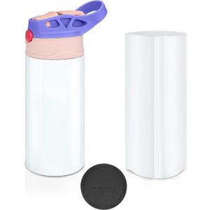 Kids Sublimation Tumbler,12oz Sublimation Water Bottle Blanks,Straight Stainless Steel Todder Sippy Cup,Double Wall Insulated Sippy Tumbler with Handle,Shrink Films,Leak Proof (Purple)