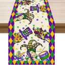 2 x XCHI Hats Gnomes Masks Fleur De Lis Mardi Gras Table Runner Carnival Table Decoration for Masquerade Party Home Kitchen Dining Holiday Decor 13x72 Inch