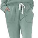 WIHOLL Two Piece Outfits for Women Lounge Sets Button Down Sweatshirt Sweatpants Sweatsuits Set with Pockets (Large, Long Sleeve - Sage Green/Blue)
