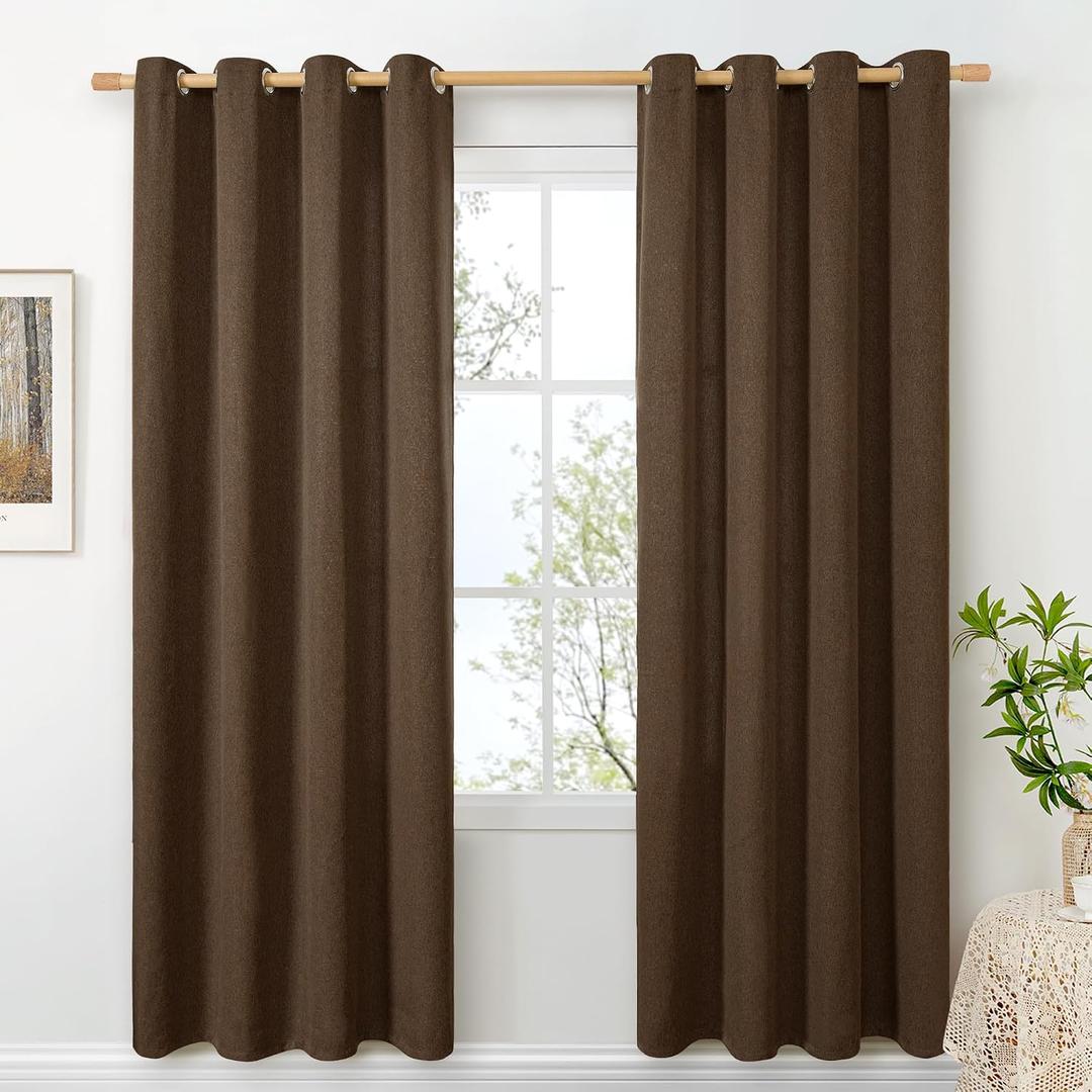 BGment Brown Linen Curtains 78 Inch Length for Living Room Windows, Light Filtering Fall Drapes Chocolate Burlap with Grommet Privacy Non See Through for Bedroom, 2 Panels Set, Each 52 Inch Wide