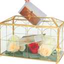 Glass Wedding Card Box with Lock, 12.6x5.9x9 inches Large Gold Card Boxes for Wedding Reception, Graduation, Keepsake Display, Party Centerpiece Gift Box