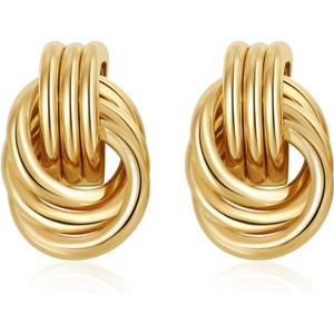 Trendy Gold Plated Knot Earrings for Women Chunky Statement Drop Dangle Earrings Lightweight Hypoallergenic Fashion Accessories Gold Jewelry Gifts for Womens