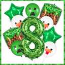 40 Inch Giant Green Pixel Miner Themed Number Foil Balloons, Mining Green Birthday Party Decorations Bundle 0-9 Optional Kids Anniversary Balloon Party Supplies (Number 8)