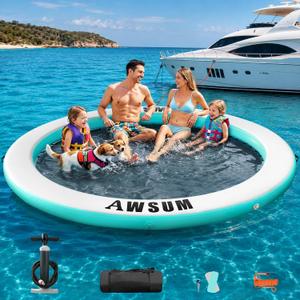 AWSUM Water Hammock, Inflatable Round Floating Ring with Breathable Mesh Heavy-Duty Circle Float for Adults Pool Lake River Beach Relaxation Island Platform Dock