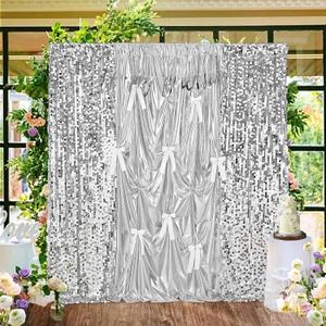 Silver Sequin Backdrop Curtain Drapes - 8.8x8ft 18MM Large Sequin Curtain Backdrop Panel Glitter Photo Background for DIY Birthday Party Photography Decorations