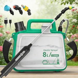 2026 Upgrade Battery Powered Garden Sprayer 2 Gallon, Electric Sprayer with USB Rechargeable Handle,3 Mist Nozzles, Retractable Wand, Adjustable Shoulder Strap,Weed Sprayers in Lawn & Garden