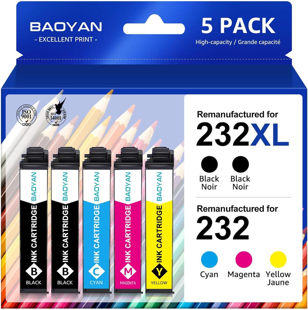 232xl Ink Cartridge Remanufactured Replacement for Epson 232XL Ink Cartridges Combo Pack Use with Expression Home XP-4200 XP-4205 Workforce WF-2930 WF-2950 Printer (2 Black Cyan Magenta Yellow)