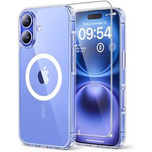 TAURI 3 in 1 for iPhone 16 Case, Compatible with MagSafe [Anti-Yellowing] with 2X Screen Protectors, Military-Grade Protection, Shockproof Slim Magnetic Phone Case for iPhone 16 6.1", Clear