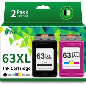 TEINO 63XL Ink Cartridges Black and Color Replacement for HP Ink 63 63XL Ink Cartridge Combo Pack Work for HP OfficeJet 4520 3830 4650 5258 5255 4652 3833 DeskJet 1112 3630 Printers 63 Ink, 2-Pack