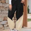 Fisoew Womens Baggy Wide Leg Pants Elastic Waist Track Pants | Color Block, Loose Fit, Workout, Pockets (Black, S)
