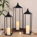 MATAHUM 22'' 19'' 17'' Lanterns Decorative Outdoor Indoor, Set of 3 Black Metal Candle Lanterns Christmas Lanterns Modern Farmhouse Floor Lantern Decor for Room, Porch, Mantle, Patio, Garden