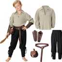 Kids Medieval Viking Pirate Renaissance Tunic Pants Accessories Costume for Boys Cosplay 3-14 Years