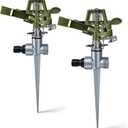 2 Pack Zinc Alloy Impact Lawn Sprinklers with Stand(Spike), Durable Heavy Duty Adjustable Lawn Sprinkler with 360 Coverage, Water up to 30-65FT Area, Ideal for Large Area Lawn Patio Garden