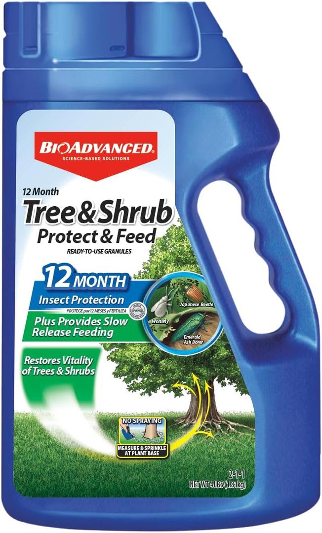 BioAdvanced 12 Month Tree and Shrub Protect and Feed, Granules, 4 lb, Insect Killer, Tree Fertilizer & Plant Food