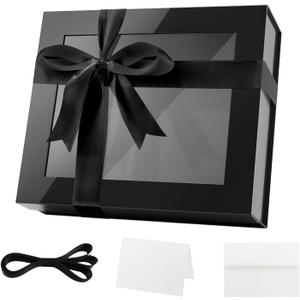 PACKQUEEN Extra Large Magnetic Black Gift Box with Window 16.3x14.2x5 In, 1 Count