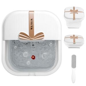 Collapsible Foot Bath Spa with heat and Massage Rollers, Foldable Foot Soak Tub with Bubbles Jets and LED light, Pedicure Foot Spa Massager with Foot Scrubber for Home Use (White)