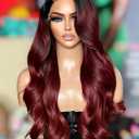 Synthetic 13x4 HD Lace Front Wigs Pre Plucked 26 Inch Long Wavy Ombre Burgundy with Black 100% Futura Premium Lace Wigs For Black Women Ready to Wear Daily Party Use