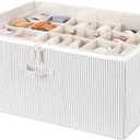 StorageWorks Shoe Organizer for Closet, Fits up to 24 Pairs, Shoe Cubby Storage Containers with Adjustable Dividers and Clear Cover, Khaki and Beige Stripes