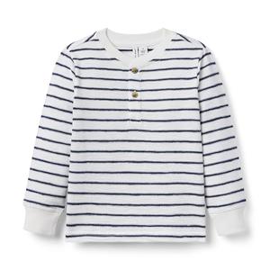 Janie and Jack Striped Henley Tee, Blue, 7, S