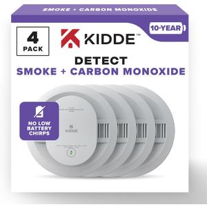 Kidde Smoke & Carbon Monoxide Detector, 10-Year Battery Powered, LED Warning Light Indicators, 4 Pack