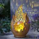 Huaxu Solar Lights Outdoor Decor Waterproof Metal Cracked Glass Globe with Copper Flame Effect, Table Decorations LED Lamp Gift for Garden Lovers Mom Women Patio Lawn Yard Pathway Outside